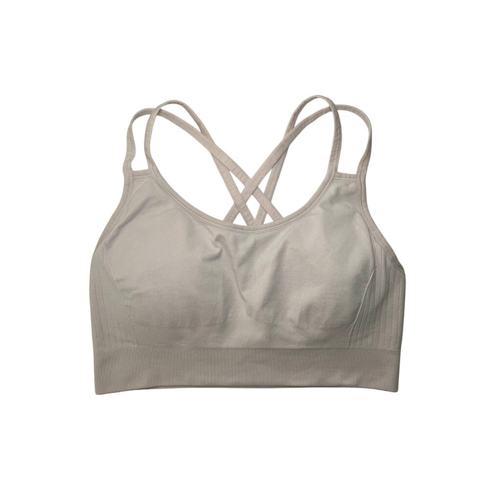 Peach Seamless Strappy Sports Bra Womens Size M Light Gray Padded Workout Gym
